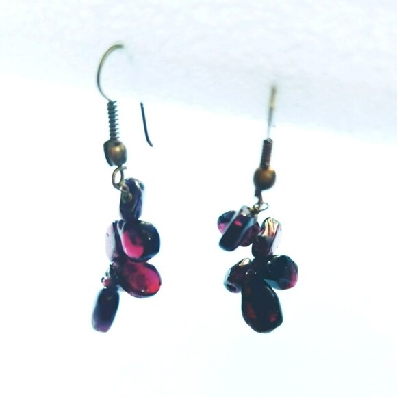 Vintage Boho Garnet Cluster Dangle Earrings - Picture 3 of 4
